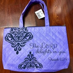 Purple Quilted Versatile Shoulder Bag 15 Inches Bible Verse NWT